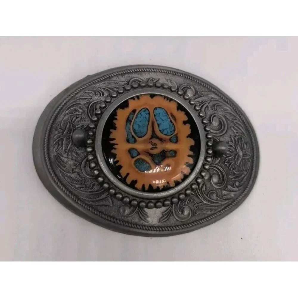 Vintage Turquoise And Resin Western Belt Buckle